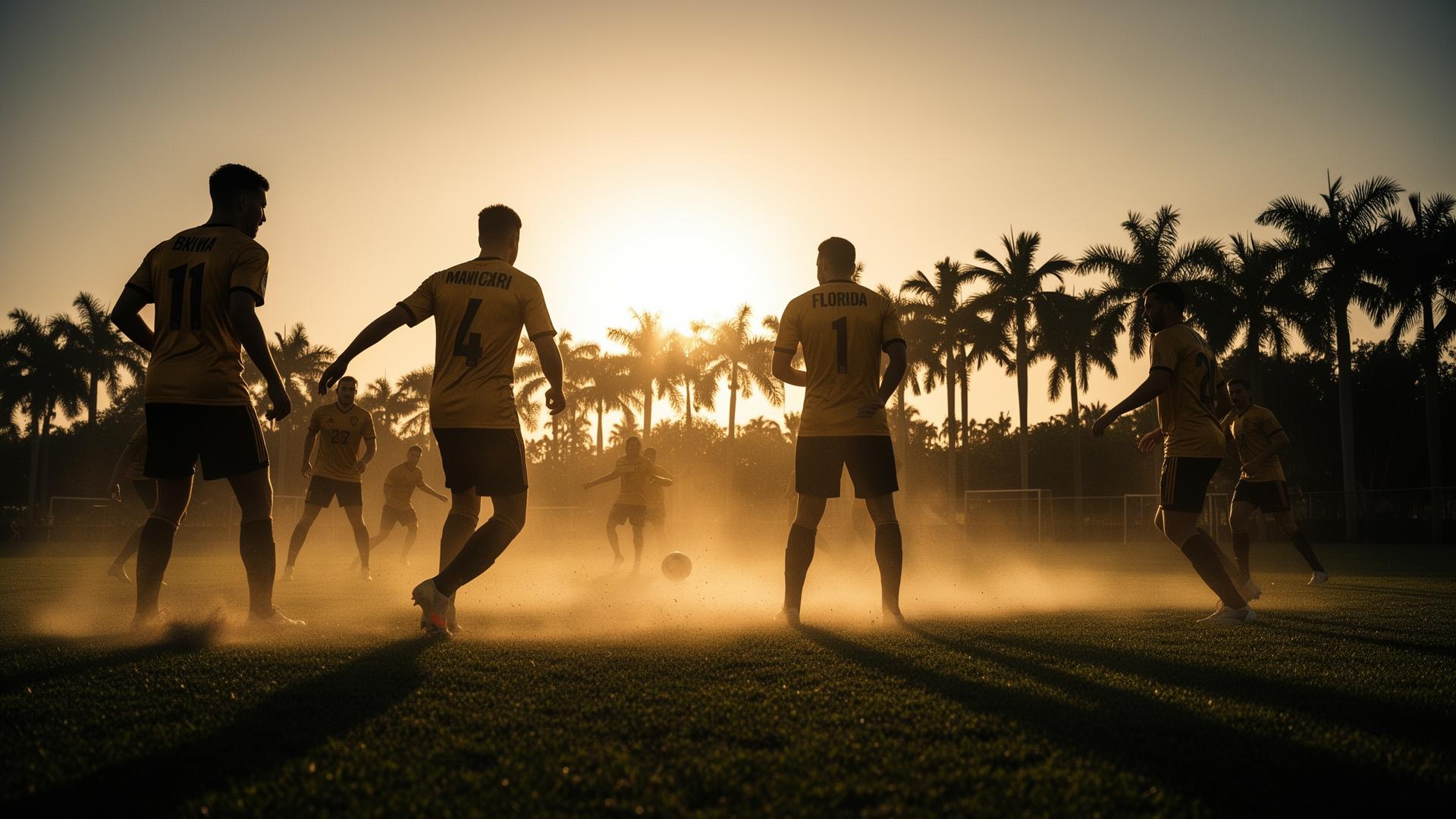 Palm Beach Wolves players on a sunlit Florida pitch